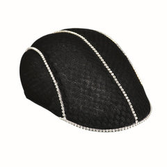 Rhinestone Decor Lace Beret Flat Hat Hollow Out Lightweight Cap For Women