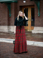 Plaid Print Drawstring Maxi Skirt