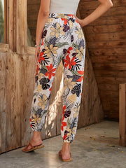 Leaves Print Jogger Pants Casual Random Print Wide Leg Pants