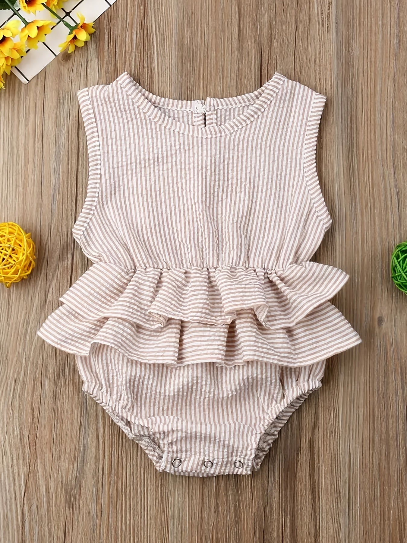 Newborn Sleeveless Romper Ruffles Crew Neck Bodysuit for Baby Girls