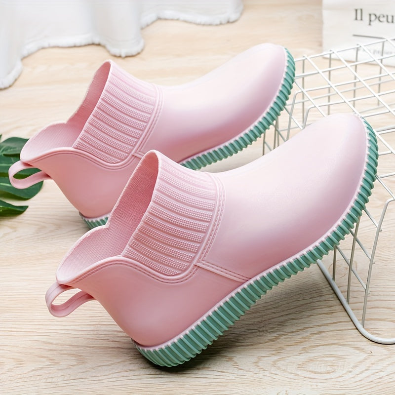 Waterproof Lightweight Rain Boots PVC Block Ankle Boots