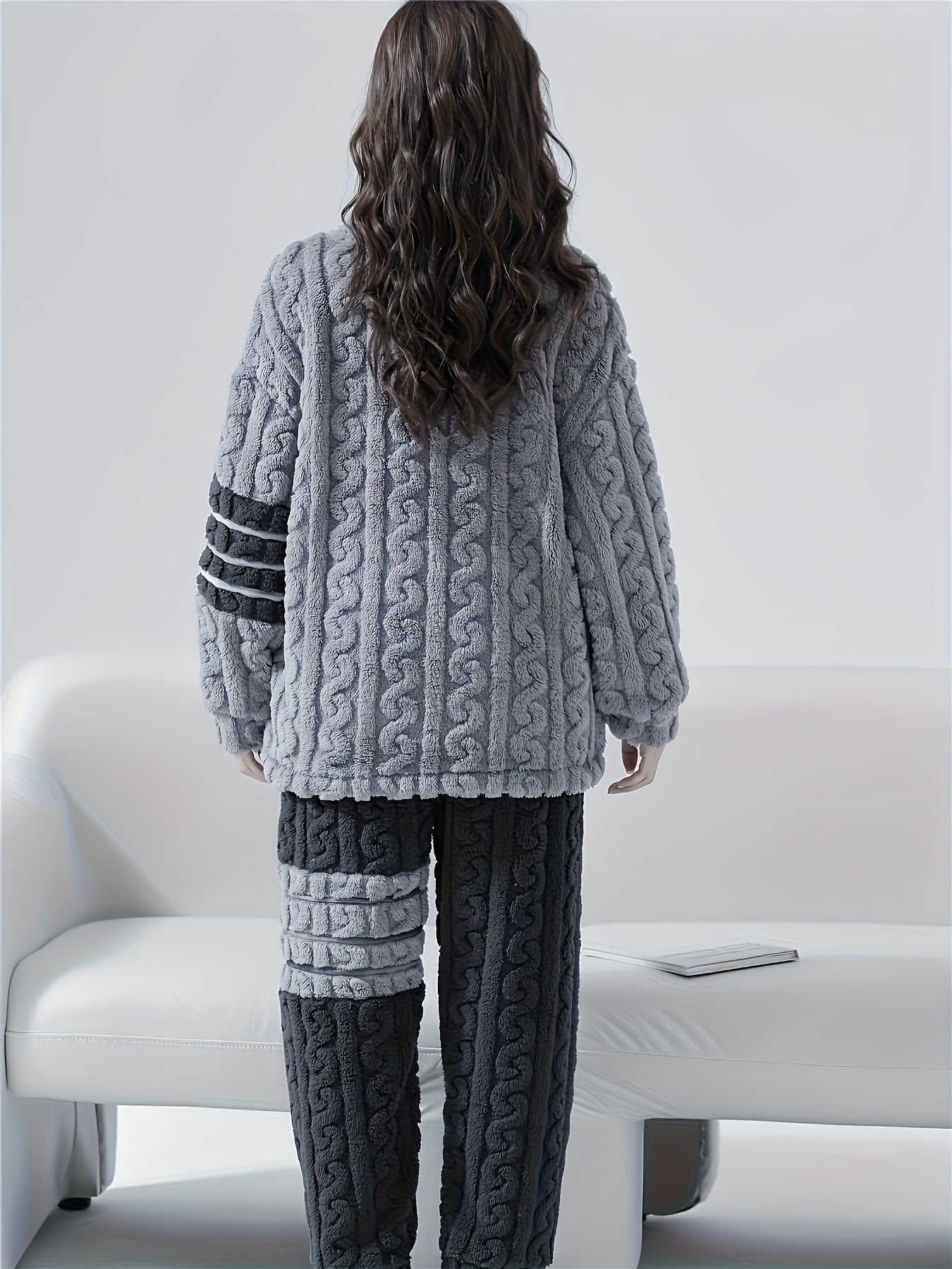 Women's Flannel Striped Pajamas Set Long Sleeve Top & Pants