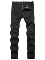 Slim Fit Ripped Jeans Men's Casual Street Style Medium Stretch Denim Pants