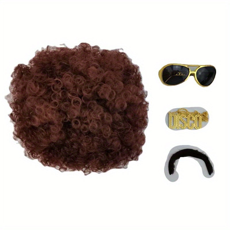 70s Fluffy Short Curly Synthetic Hair Wig Set - Men's Disco Costume