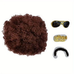 70s Fluffy Short Curly Synthetic Hair Wig Set - Men's Disco Costume