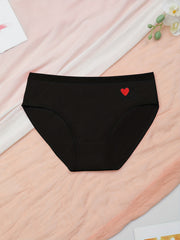 3pcs Heart Embroidery Briefs Comfy Stretchy Intimates Panties