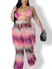 Tie Dye Strappy Top & Ruffle Trim Pants Swimsuit Set
