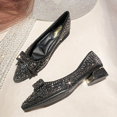 Rhinestone Low Heels Pointed Toe Slip-On Shoes