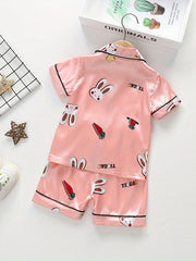 Toddler Girls Rabbit Graphic Pajama Set Short Sleeve Top & Shorts Sleepwear