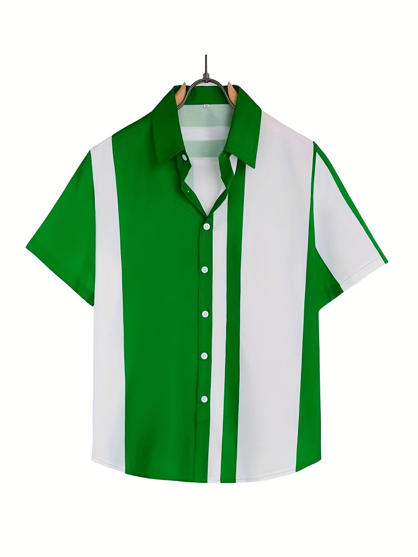 Men s Casual Block Stripe Graphic Short Sleeve Button Down Hawaiian Shirt