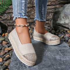 Women's Glitter Platform Espadrilles Slip On Shoes