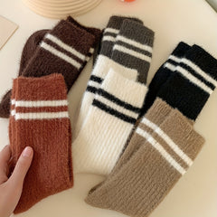 6 Pairs Striped Fuzzy Socks Warm Mid Tube Stockings