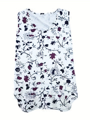 Floral Print V Neck Tank Top Medium Stretch Plus Size Casual