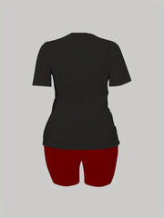 Women's Plus Car & Letter Print Tee & Shorts 2pcs Set