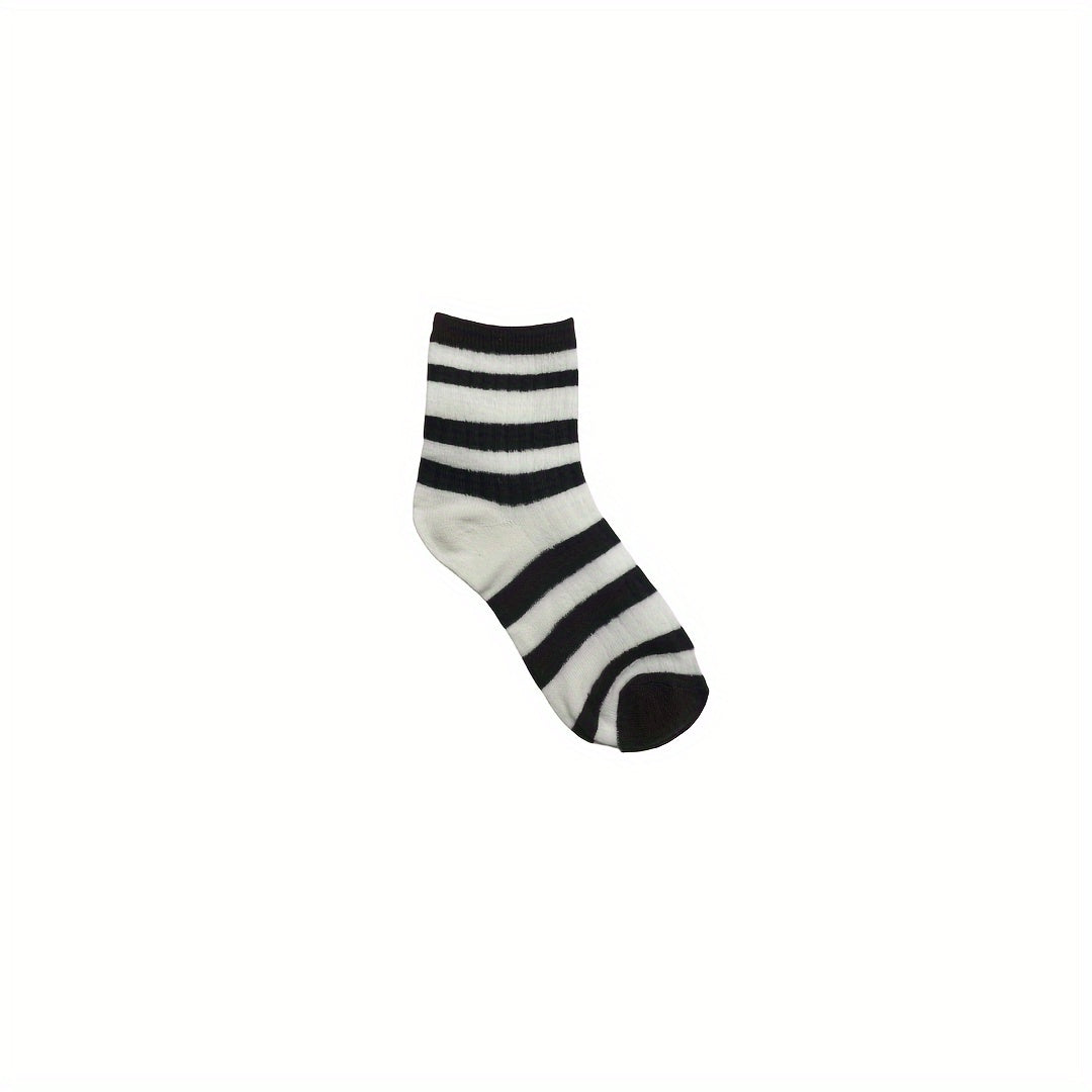 5 Pairs Teen Striped Crew Socks Breathable Cotton Comfy Casual Style Unisex