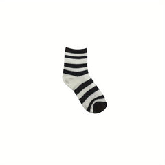 5 Pairs Teen Striped Crew Socks Breathable Cotton Comfy Casual Style Unisex