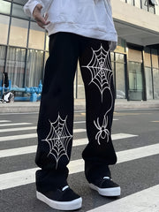 Spider & Web Print Jeans Mens Casual Denim