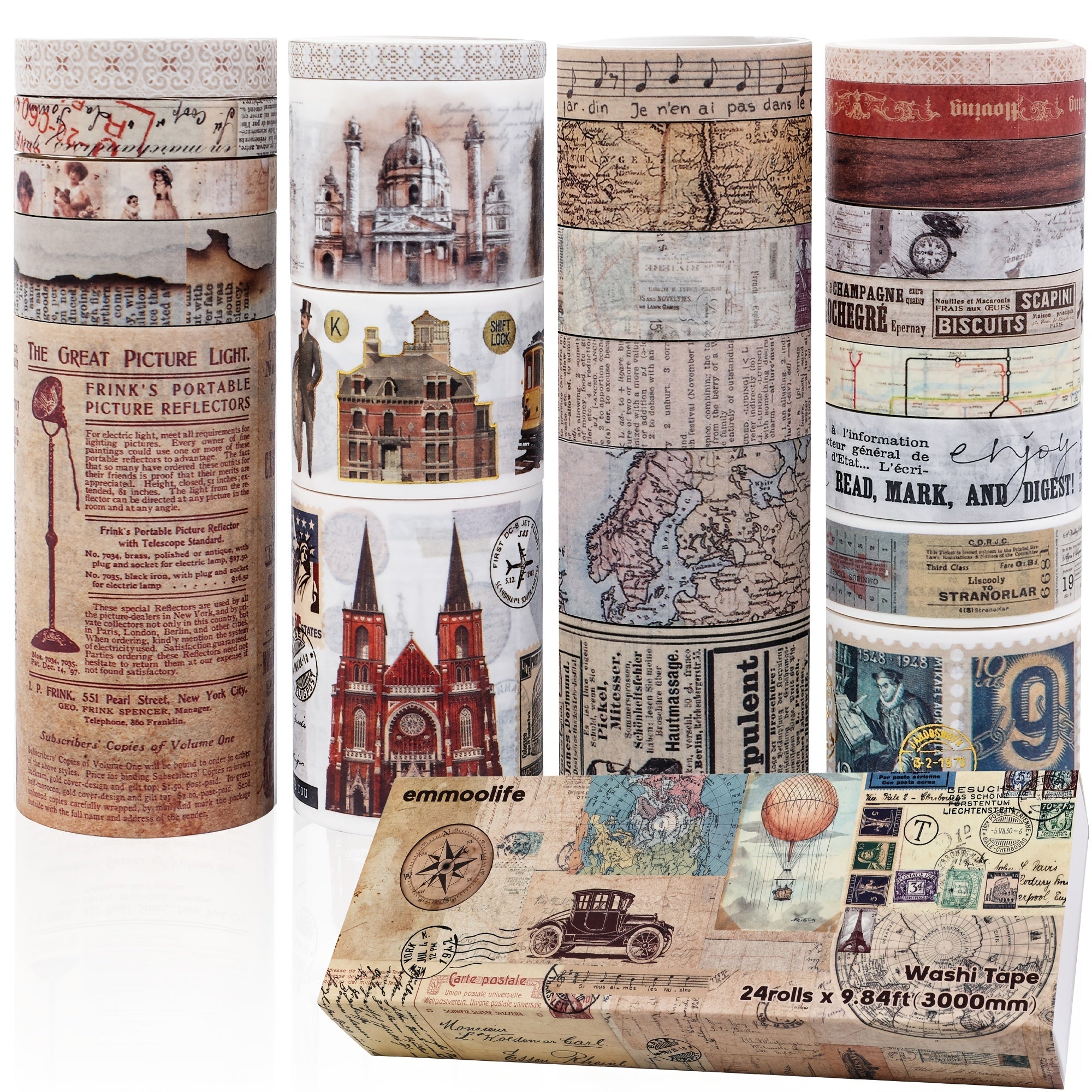 Vintage Washi Tape Set Antique Car Buildings Map Stripe Writable Washy Tapes