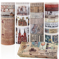 Vintage Washi Tape Set Antique Car Buildings Map Stripe Writable Washy Tapes
