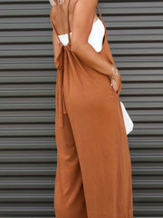 Tie Back Jumpsuit Ruched Sleeveless Wide Leg