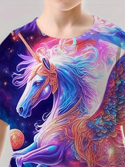 3D Tie Dye Unicorn Graphic T-shirt Girls Casual Short Sleeve Tee