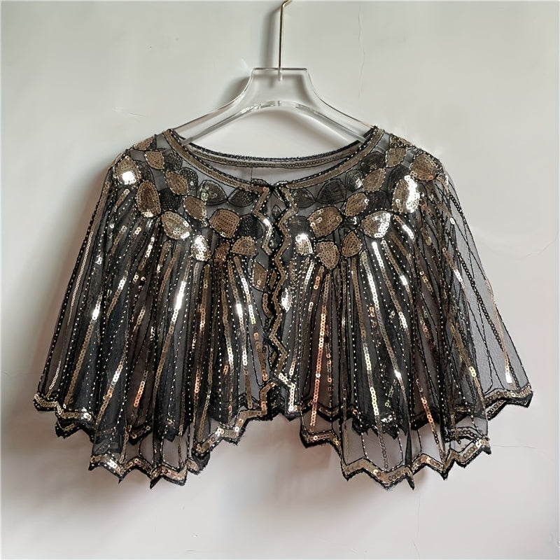Vintage Punk Shawl Sequin Beaded Short Cape Mesh Wrap