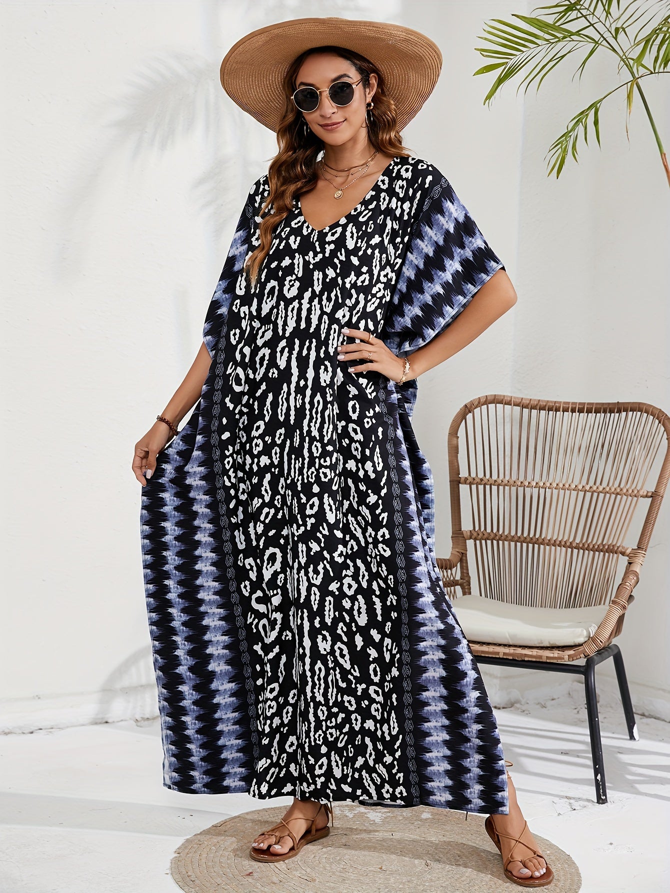 Boho Leopard & Tie Dye Maxi Split Cover Up Dress