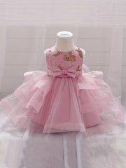 Mesh Puffy Dress Baby Christening Flower Girl Birthday Party Toddler Princess
