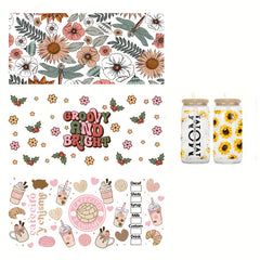 Christmas Stickers 16oz Glass Tumbler DIY Transfer Cup Accessories