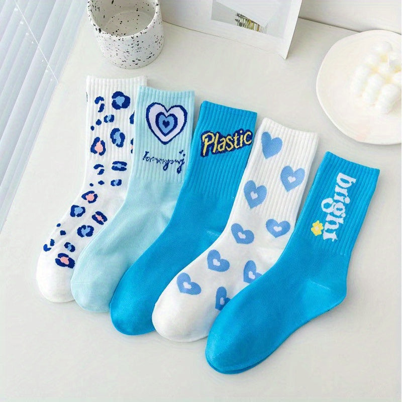 Heart & Letter Print Sports Socks, Women's Stockings