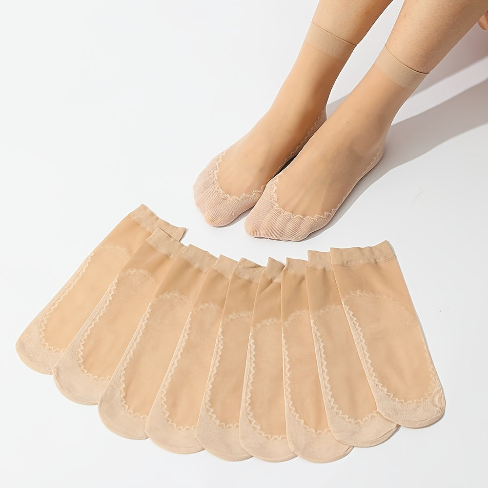 10 Pairs Lace No Show Socks Invisible Semi Sheer Non Slip Women's Stockings