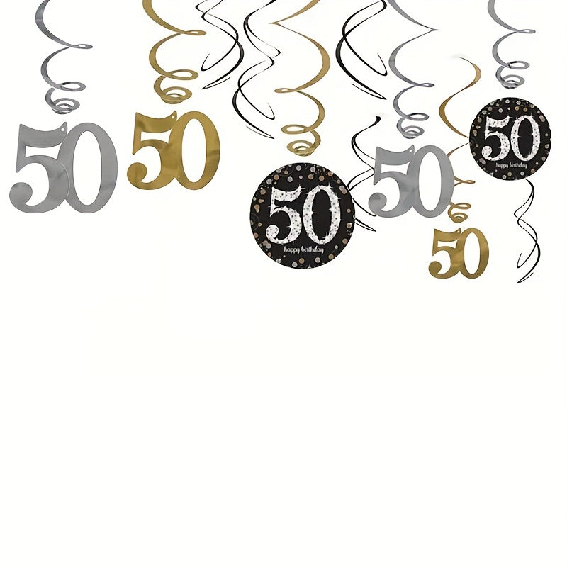 6pcs Gold Silver Hanging Swirls for 50th Birthday Decorations