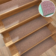 15pcs Natural Linen Soft Stair Treads Non Slip Carpet Safety Rug Indoor Runner