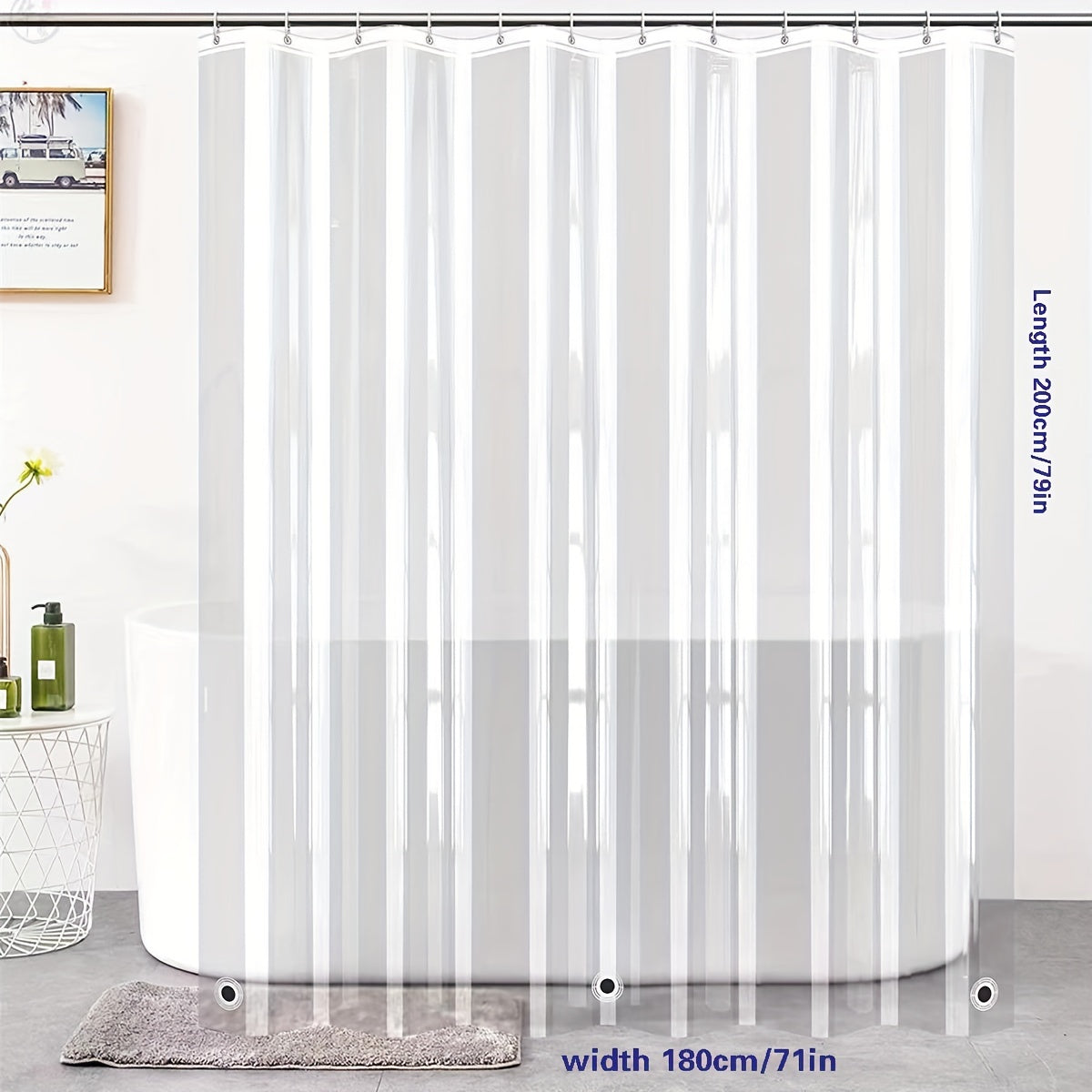 1pc Transparent Shower Curtain With 3 Magnets Vertical Sense Of Heavy Waterproof