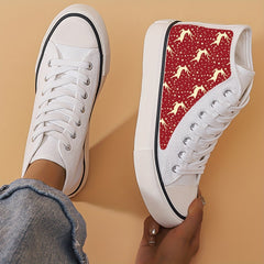 Christmas Reindeer Print Chunky Canvas Sneakers