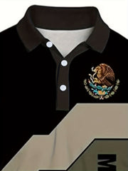 MEXICO Eagle And Snake Block Pattern Men's Short Sleeve Shirt