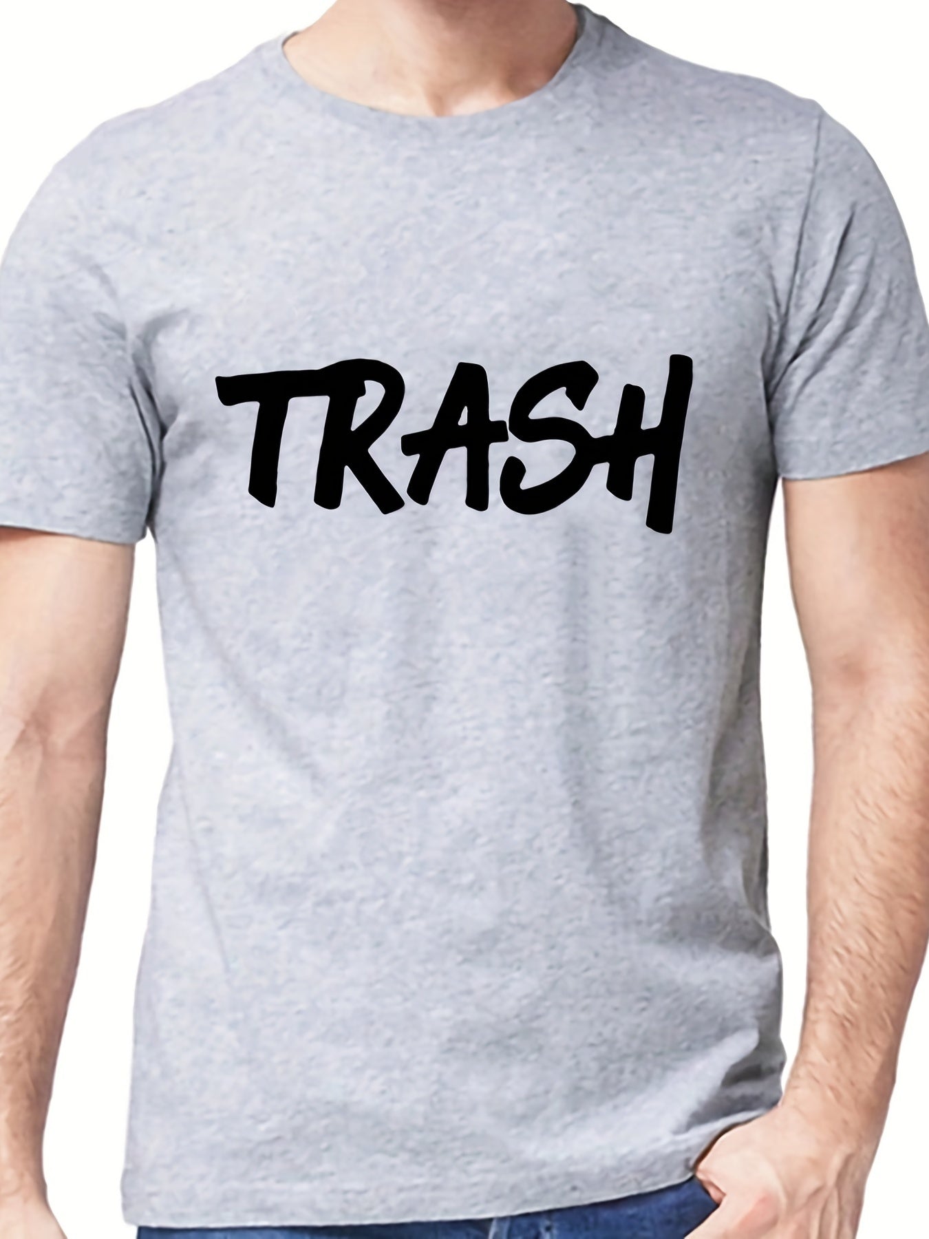 Men's Trash Print T shirt Casual Breathable Tee Men's Clothing