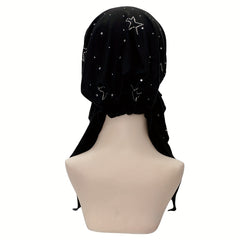 Rhinestone Star Decor Head Wraps Solid Turban Casual Bonnet Ramadan Head Scarf