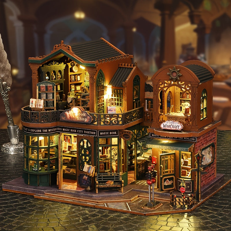 MAOMIYU 3D Wooden Bookshelf with 6 Compartments - Reddish Brown