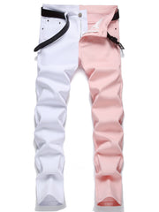 Slim Fit Block Jeans Men's Casual Stretch Street Style Jeans