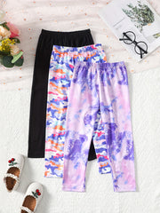 3pcs Girls Skinny Legging Pants in Camouflage, Solid Khaki and Other Colors