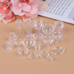 17pcs 1:12 Dollhouse Transparent Tableware DIY Pretend Play