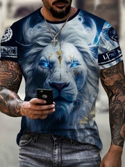 Lion Graphic Print Men's Novelty T Shirt Short Sleeve Crew Neck Tee