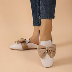 Bowknot Flat Mules Square Toe Slip On Backless Loafers
