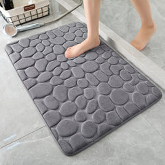 Grey Bath Floor Mat Non Slip Absorbent Rug Bathroom Carpet Stone Pattern