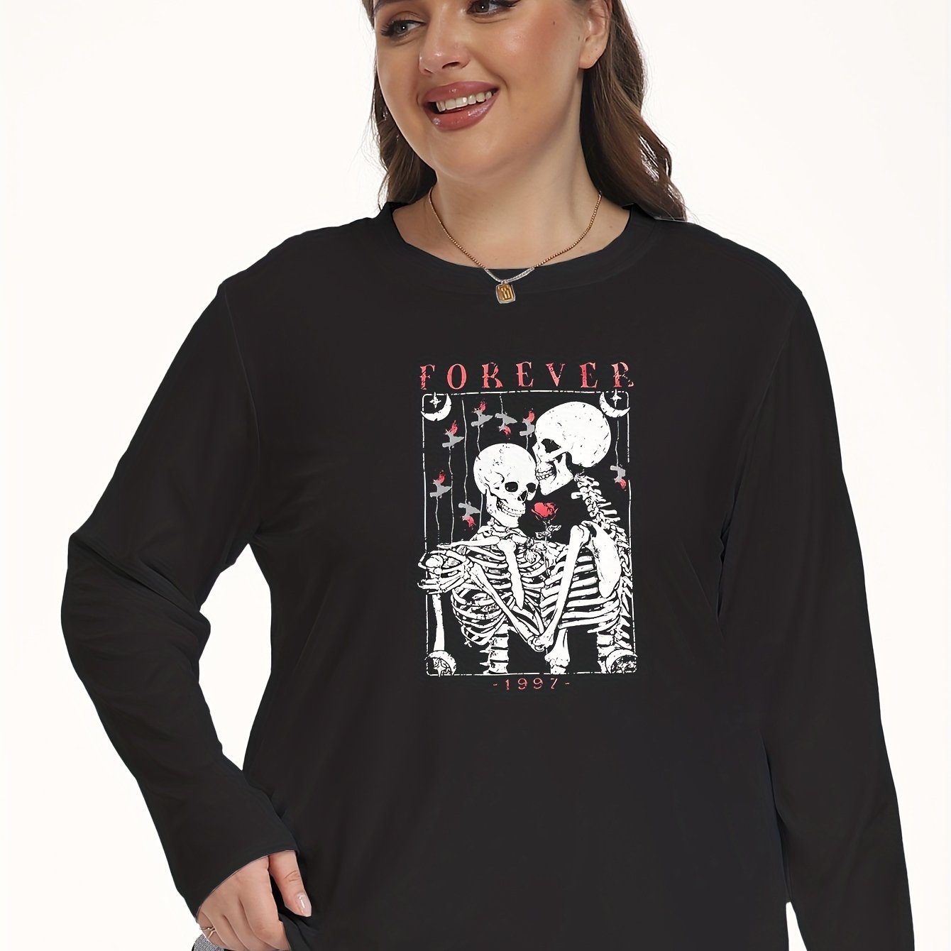 Halloween Lounge Top Women's Plus Skull Couple Print Pajama Tee
