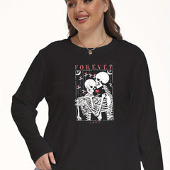 Halloween Lounge Top Women's Plus Skull Couple Print Pajama Tee
