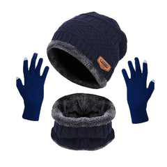 Winter Fleece Set Knit Beanie Hat Scarf Touch Screen Gloves