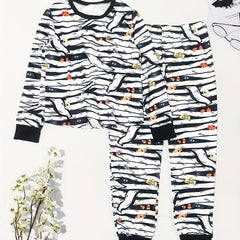 Halloween Gothic Pajama Set Women's Plus Stripe & Pumpkin Print