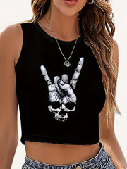 Women's Skull Print Sexy Open Navel Top